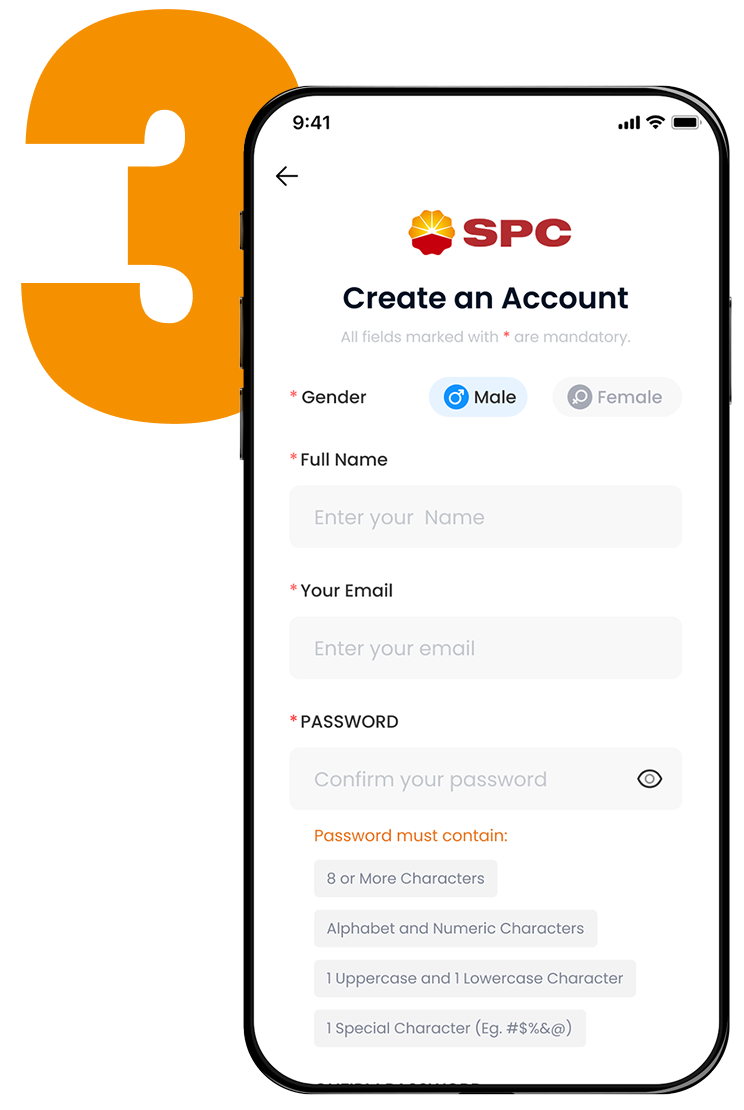SPC App Create Account Screen